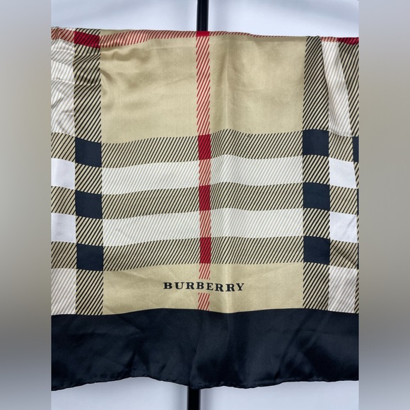 Burberry Accessories - Burberry London Classic Nova Check Tan Brown White Red Square Satin Scarf
